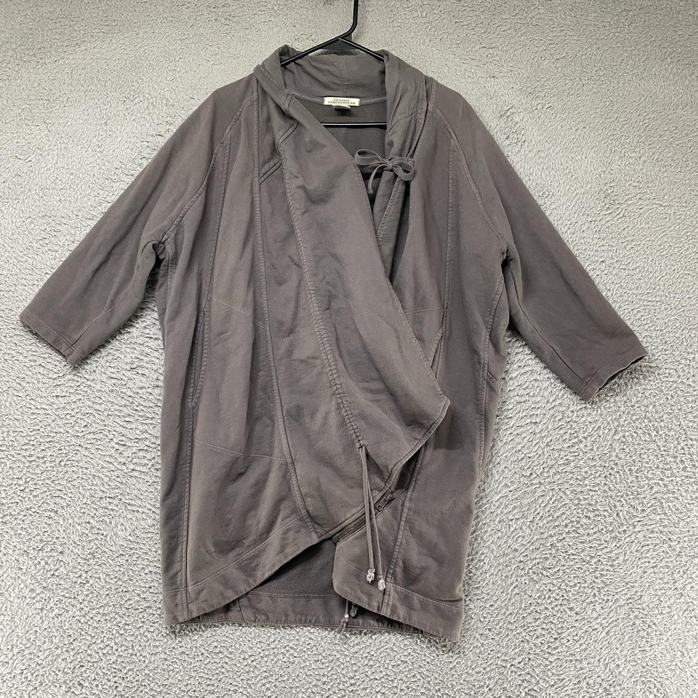 Prairie Underground Jacket Womens Small Gray Organic Cotton Tie Side Zip USA